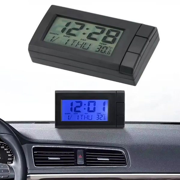 GHRYTY 2 i 1 Digital Biltermometer Klocka, Mini Digital Klocka för Bilinstrumentbräda, Elektroniska Klockor med Fäste, Universal LCD för Fordon  green 1pcs