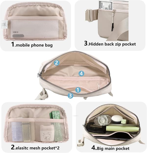 Bältesväska midjeväska för löpning, vandring, resor (beige)