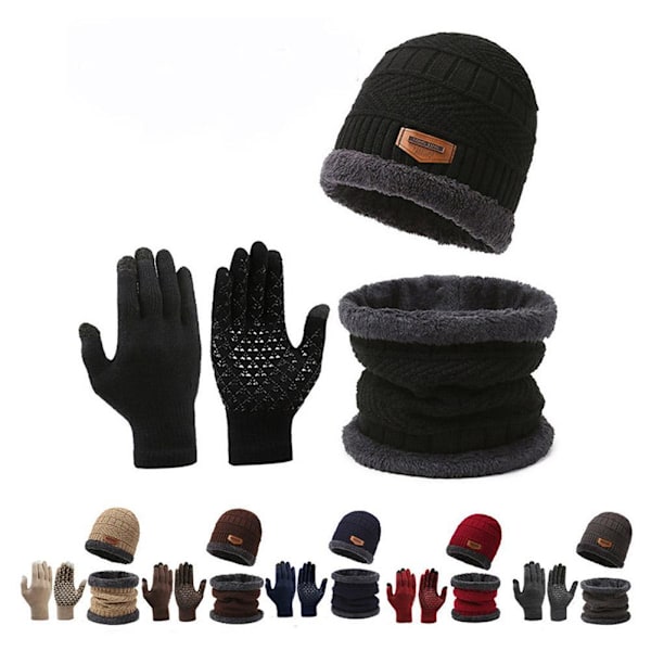 Vantar Vinter Varm Halsvärmare Mössa Halsduk Vantar Set Mössa Och Halsduk, Black One size
