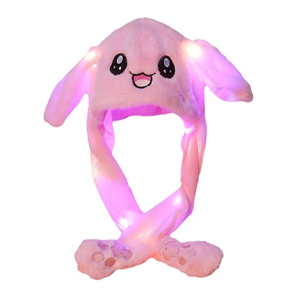 Kaninhatt Öron Kaninhatt med rörliga öron Söt plysch varm hatt Ny F6 pink with lamp