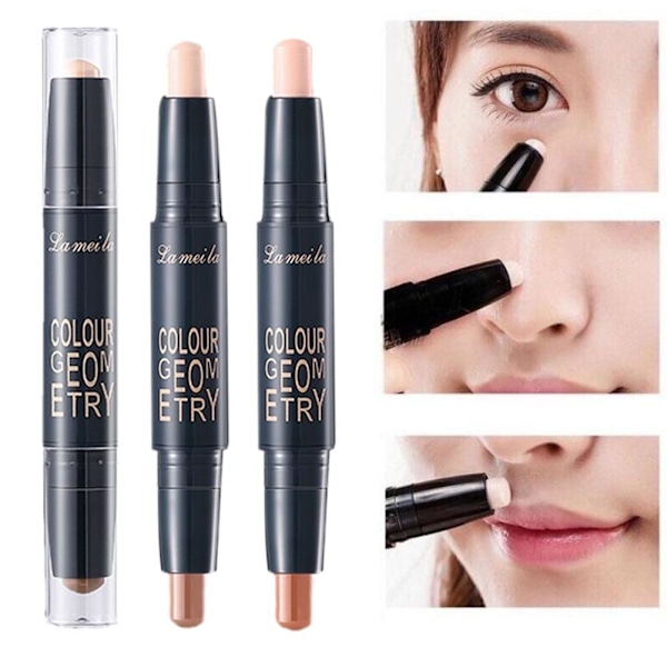 Dubbelsidig Highlighter Contouring Stick Näskontur Highlight Powder Stick M4V0 01# dark brown + natural color 3.6g