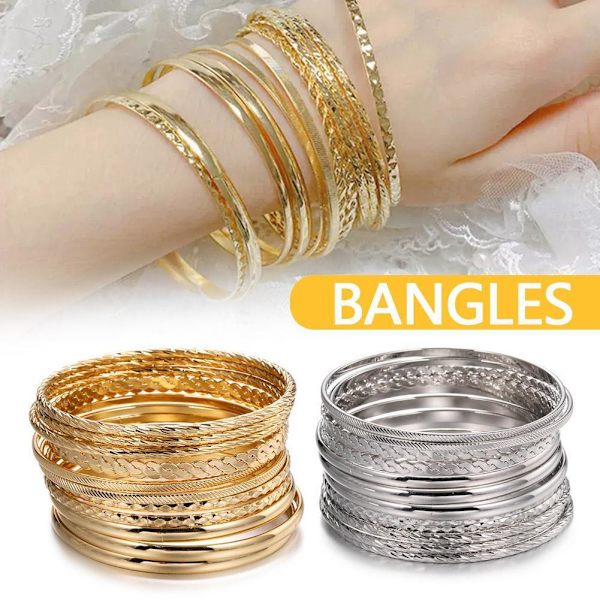 12 st/set Punk Kedjearmband Set för Kvinnor Boho Tjock Charm Armband Lot P A2W8 Silver One size