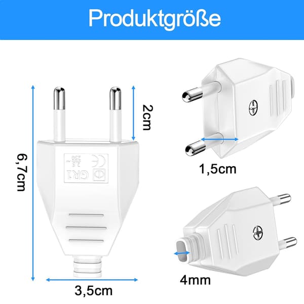 Europlugg og flat 4 strømkontakter 220 V Schuko hvit