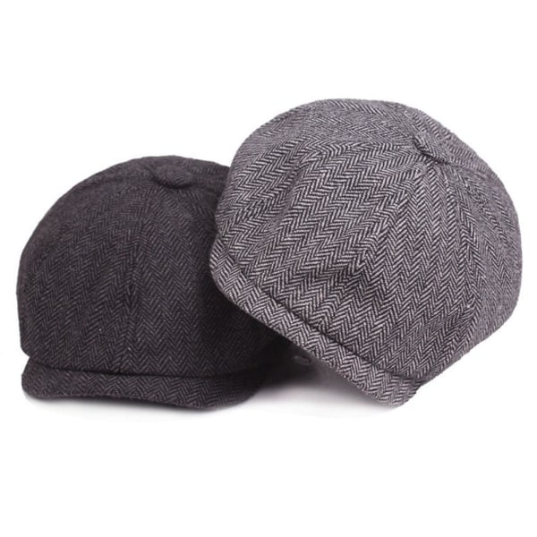 Ny Retro Fiskbensbasker Hatt Mode Män Linne Flat Cap Spri darkgray one-size