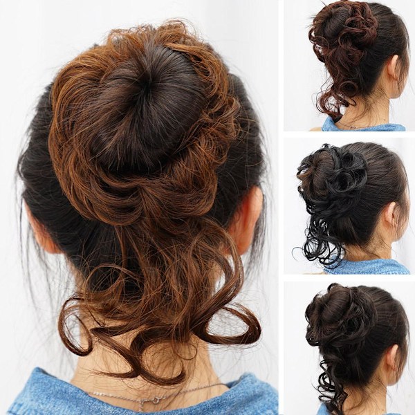 Lockigt Messy Bun Hårfäste Scrunchie Updo Hästsvans Hårförlängning Brown black one size