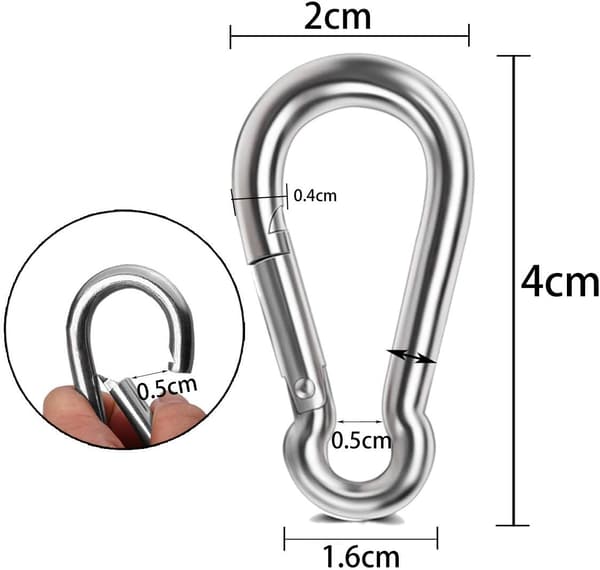 Karbinhakar i rostfritt stål - Förpackning med 10 karbinhakar med snäppkrokar (40 mm x 4 mm)
