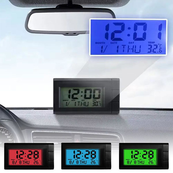 GHRYTY 2 i 1 Digital Biltermometer Klocka, Mini Digital Klocka för Bilinstrumentbräda, Elektroniska Klockor med Fäste, Universal LCD för Fordon red 1pcs