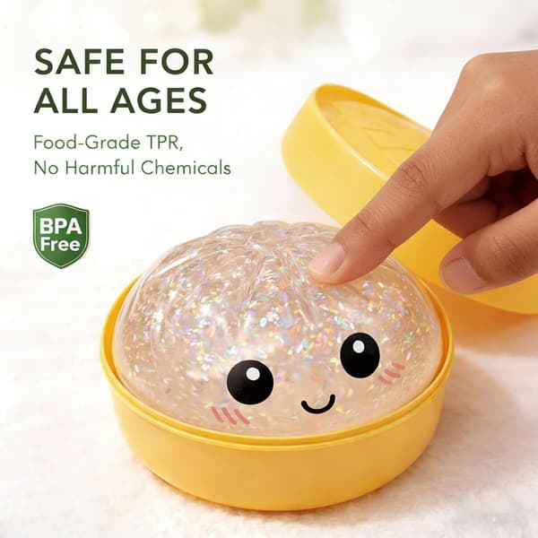 Dumpling Squishies, Glitter Dumpling, Glitter Dumplings Squishy med æske, Dumplings Sensorisk Klemmelegetøj til Stresslindring Strækbar Skrivebordslegetøj (Guld)