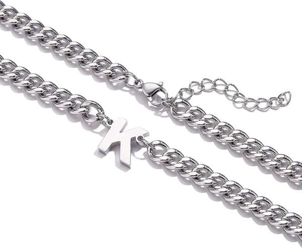 Sølv Initial Cuban Link Kjede Halskjede for Gutter, Menn, Kvinner