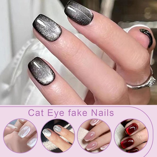 Cat Eye Effekt Press On Naglar UV Gel Polish Handgjorda Cat Eye Fake MY-2-24 24pcs
