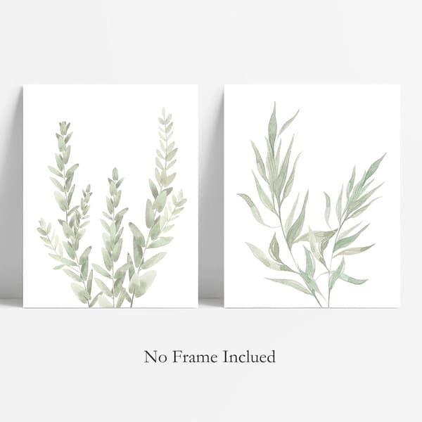 Botanisk Boho Baderomsdekor Veggkunsttrykk - URAMMET Salviegrønn