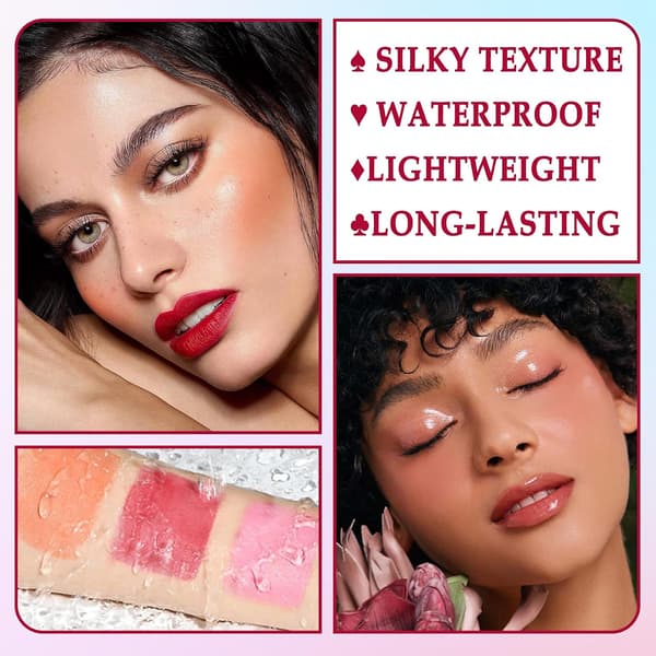 Colors Blush Stick med makeupsvampe, mat solid cremeblush, multifunktionel blush stick til kinder, læber og øjne, højpigmenteret makeupsticksæt A