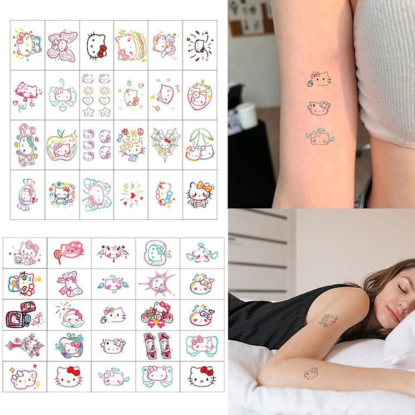 Kitty Färg Tatueringsdekaler Dopamin Vattentät Hållbar Simulering 24pcs 1set