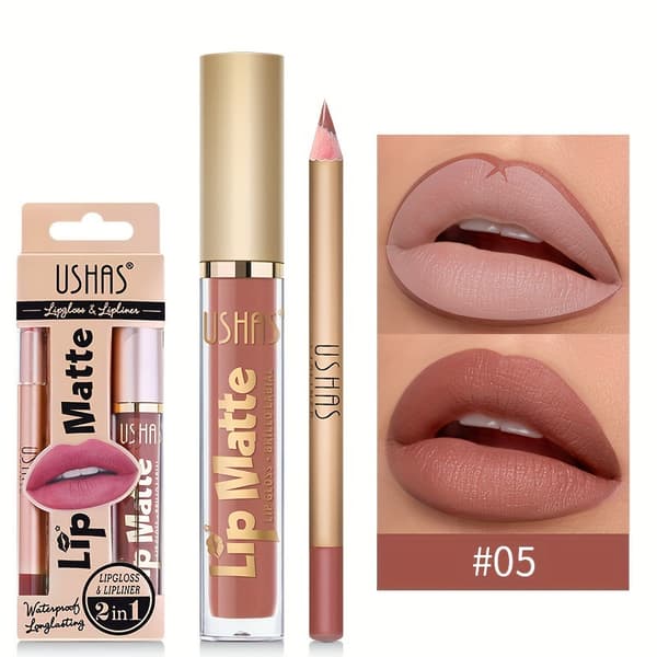 Lipgloss + lipliner + leppefarge + leppestift + langvarig leppepomade CS424A+B