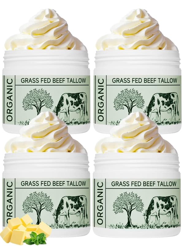 Nötfett, Nötfett för Huden, Talg Ansiktskräm, 4-pack Oparfymerad Nötfett Balm Gräsmatad Vispad Talg Ansiktskräm Närande Lugnande