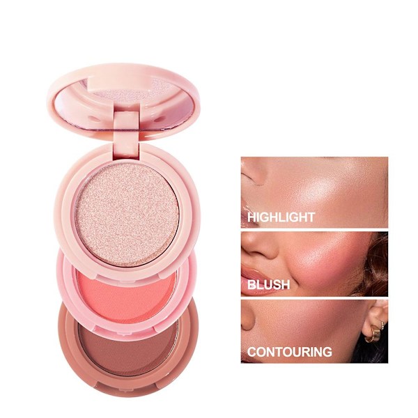 Highlight Blush Contour, 3-i-1 Makeup-palett 6g 03# one size