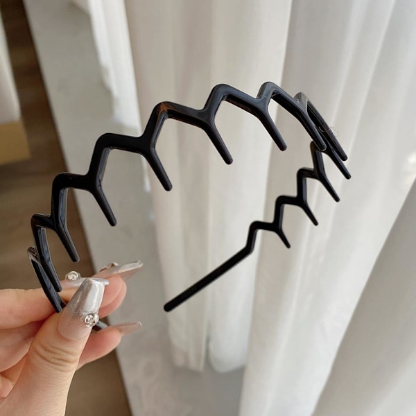 Ansiktsrengörings Zig Zag Hårband - Plast Hajtand Hårkam Black One size