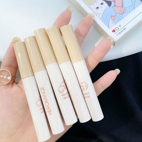 Läppglansset Matte Röd Ton för Läppar Makeup Varaktig Vatten Spegel Canine Mirror Set one size