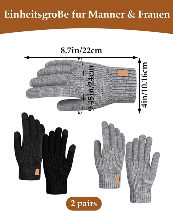 Två par unisex vinterhandskar med fleecefoder, elastisk värme, pekskärmsfunktion, lämpliga för löpning, cykling och vardagsbruk.