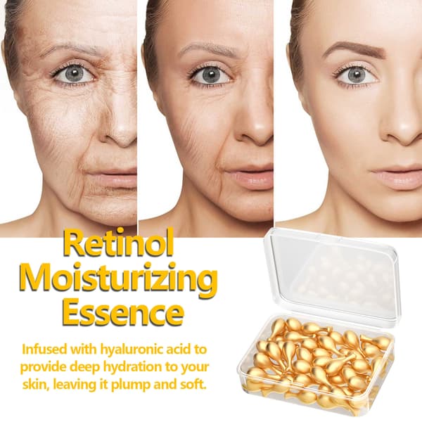 Retinol Ansigtskapselserum udglatter akne og bumser, opstrammer og blødgør huden.