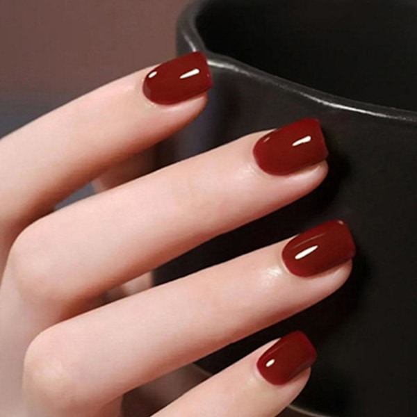 24 st Franska Lösnaglar Lång Mandel Enkla Nagelspetsar Körsbärsfärg Löstagbara Falska Naglar För Kvinnor Klassisk Rödvin Röd Medium Längd Manikyr style 3 1set