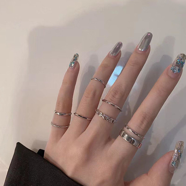 7 st Mode Silver Oregelbunden Geometrisk Justerbar Het Smycke G7 Kvinnor M4 B8O9