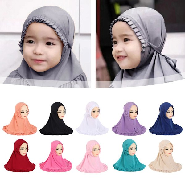 Heltäckande Hijab Amira Turban Scarf Barn Flickor Scarves Huvudskydd Gray 1pcs
