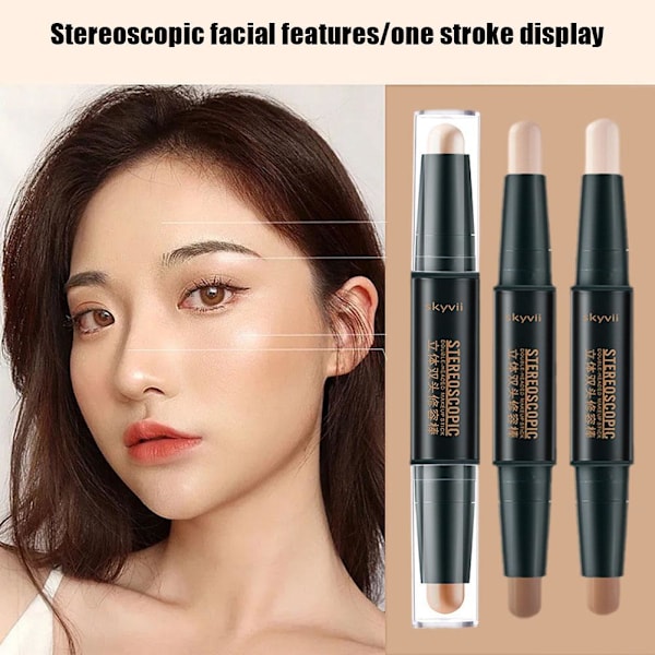 Dubbelsidig Makeup Foundation Highlighterstick Näsconcealer H  02 ivory white+light coffee 3.6g