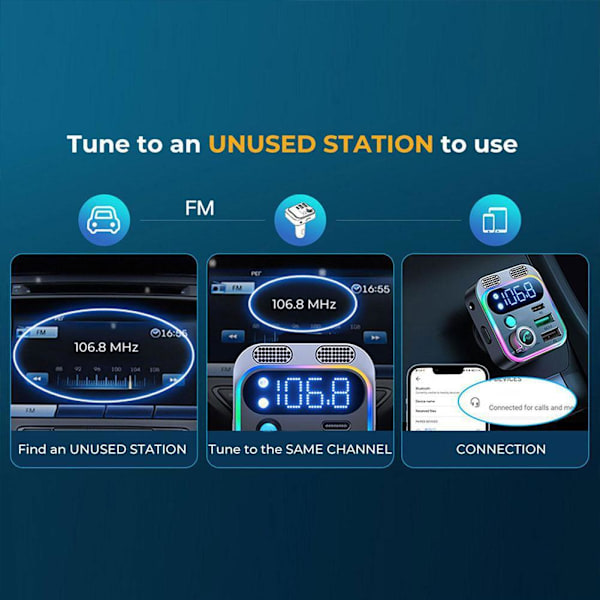Bluetooth 5.3 FM-sändare MP3-adapter Laddare Handsfree Dubbel 48W N Mics Snabb