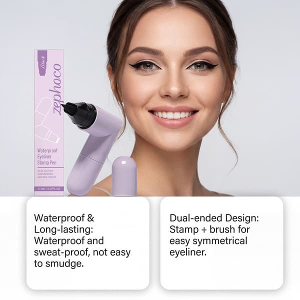 Sort eyeliner-stempelpen med silkebløde strøg, dobbeltendet design til øjenmakeup.