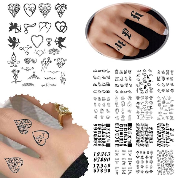 Liten Fräsch Finger Tattoo-dekal Litet Mönster Semi-permanent W style 13 1pcs