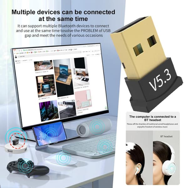 USB Bluetooth 5.3 Trådløs Lyd Musikk Stereo Adapter PC-mottaker Dongle R2A9