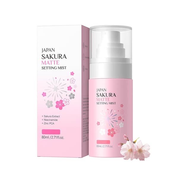Makeup Setting Spray, JAPAN SAKURA Dewy Setting Mist Långvarig Vattentät Svettresistent, Lätt Hydrerande Ansiktsmist för Oljekontroll & G