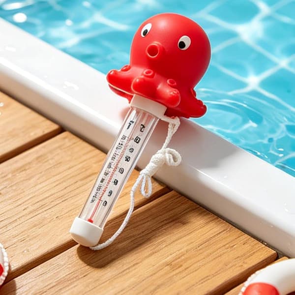 Flydende pooltermometer - andeformet termometer, vandtæt, med reb