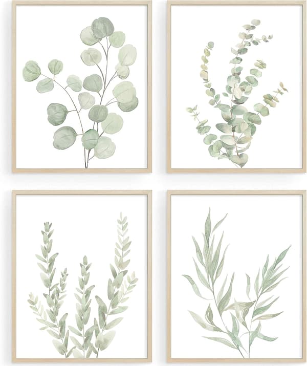 Botanisk Boho Baderomsdekor Veggkunsttrykk - URAMMET Salviegrønn