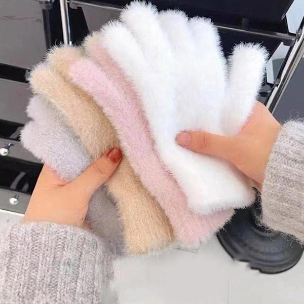 2x Mink Sammet Tjocka Handskar Fluffiga Päls Helfingerhandskar Vantar Varma Gl`AU. khaki One size