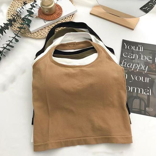 Linne, rygglöst med inbyggda bh-inlägg, Sling Vest Top Q9C7 I9T1 Khaki One size