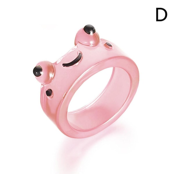 Cute Frog Chick Resin Ring, Colorful Chunky Rings, Cartoon Geometr Pink One size