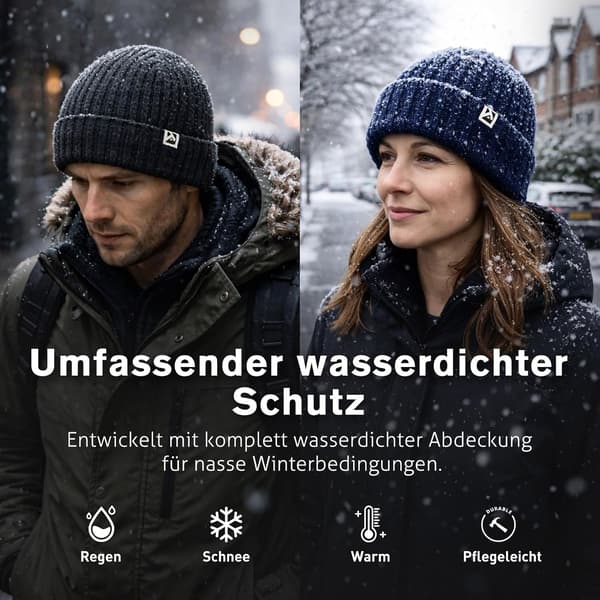 Unisex plus-size 100 % merinoull vintermössa med fleecefoder, vattentät stickad mössa