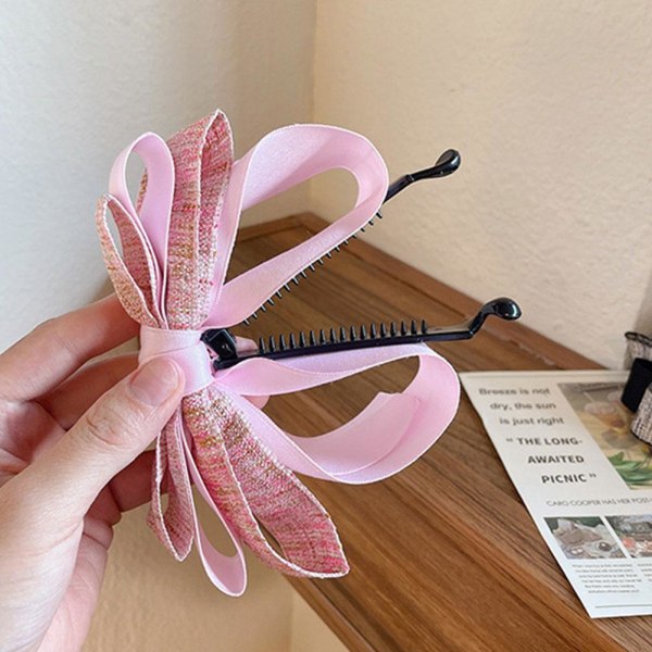 Bow Banana Clip, Elegant Vertical Ponytail Claw Clip, Bowknot Po coffee one-size