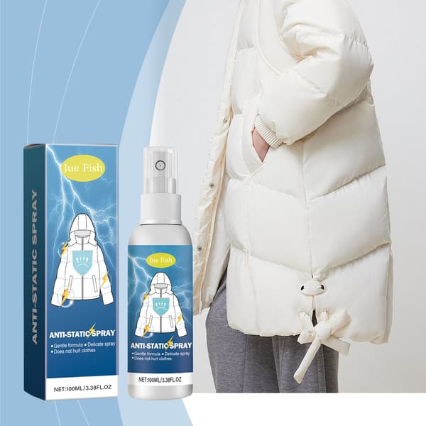 Antistatisk spray för dunjackor, hår och hushållstäcken och kläder i bomull.