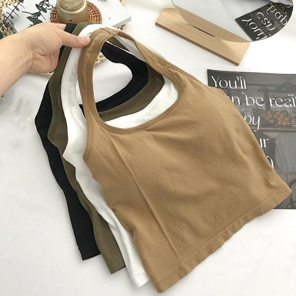 Linne, rygglöst med inbyggda bh-inlägg, Sling Vest Top Q9C7 I9T1 Khaki One size