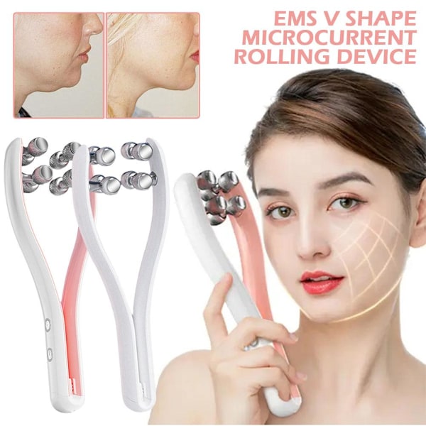EMS Ansiktslyft Roller RF Dubbelhaka V Formad Massager Ansikte F0J8 pink One-size