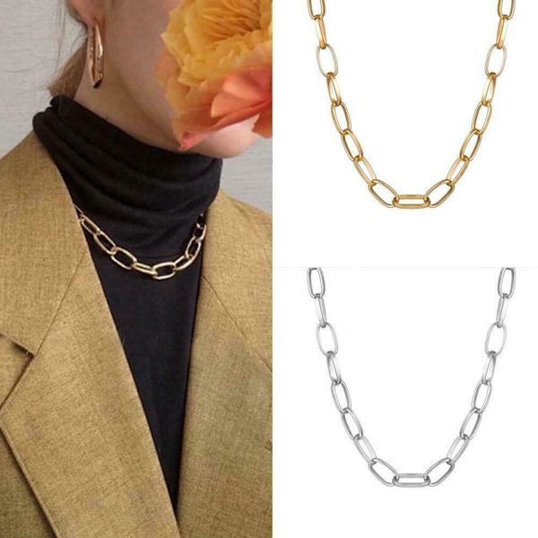 Kvinnor Pappersklämma Chunky Tjock Länk Kedja Halsband Choker S3 H Pläterad Guld FAS ■: gold One-size