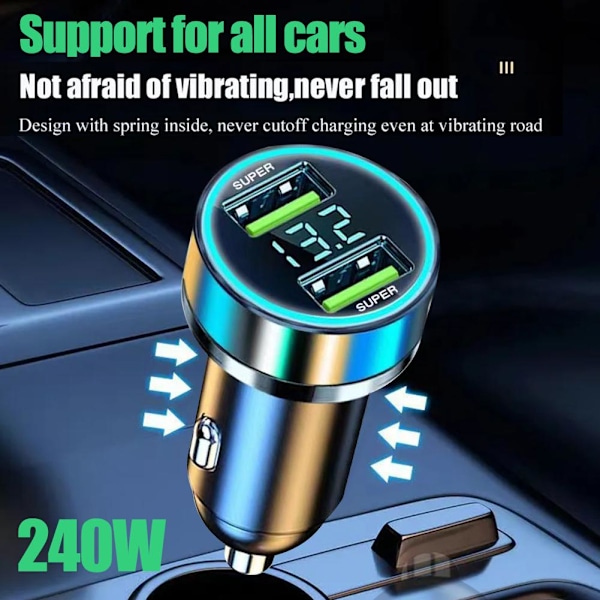 Snabb billaddare 2 USB-portar Universal Socket Adapter }ε пι я~ black 240w one size