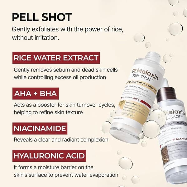 Dr.Melaxin PEEL SHOT GLOW EXFOLIANT RICE AMPOULE (HVID RIS/SORT RIS)