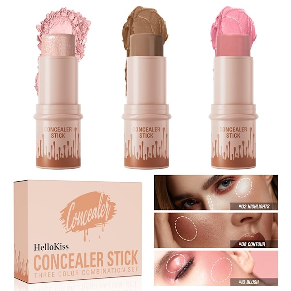 3 st Contour & Highlighter & Blush Stick, Contour Beauty Kit A set  6g*3