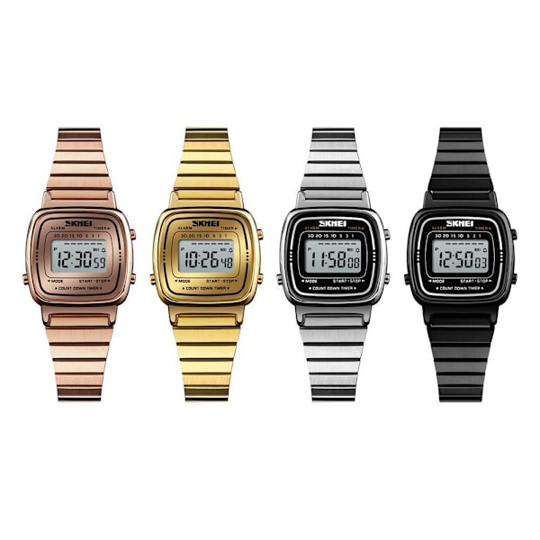 SKMEI Mode Dam Herr Business Digital Klocka Sport Stål Rostfritt Datum Casual Gåva Q3H3 Gold One size