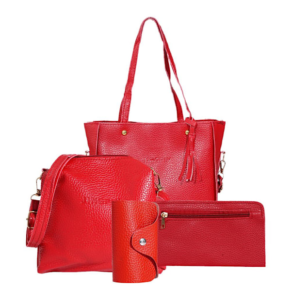 4 st. Pendlarväska Kvinna Dam Handväskor Satchel Plånbok Tote Axelväska Brown onesize