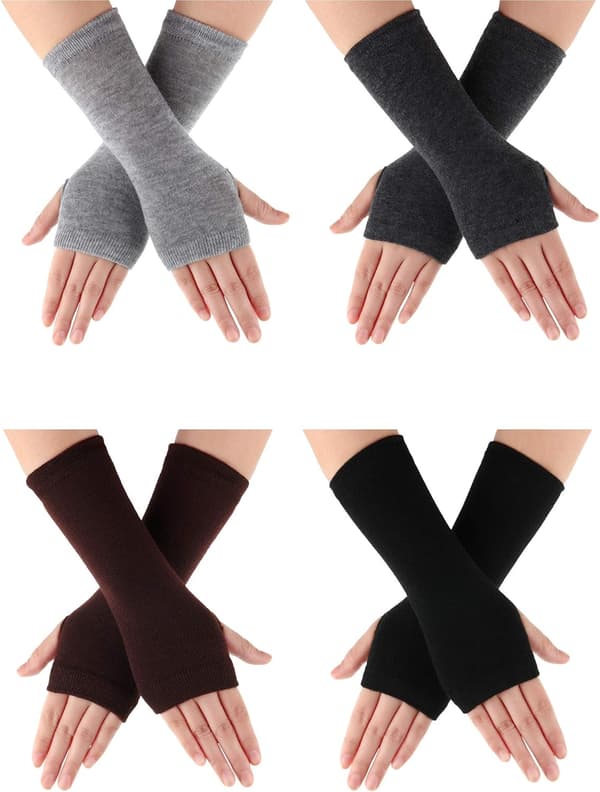 Fingerløse hansker med tommelhull - Unisex varme håndleddshansker, 4 par